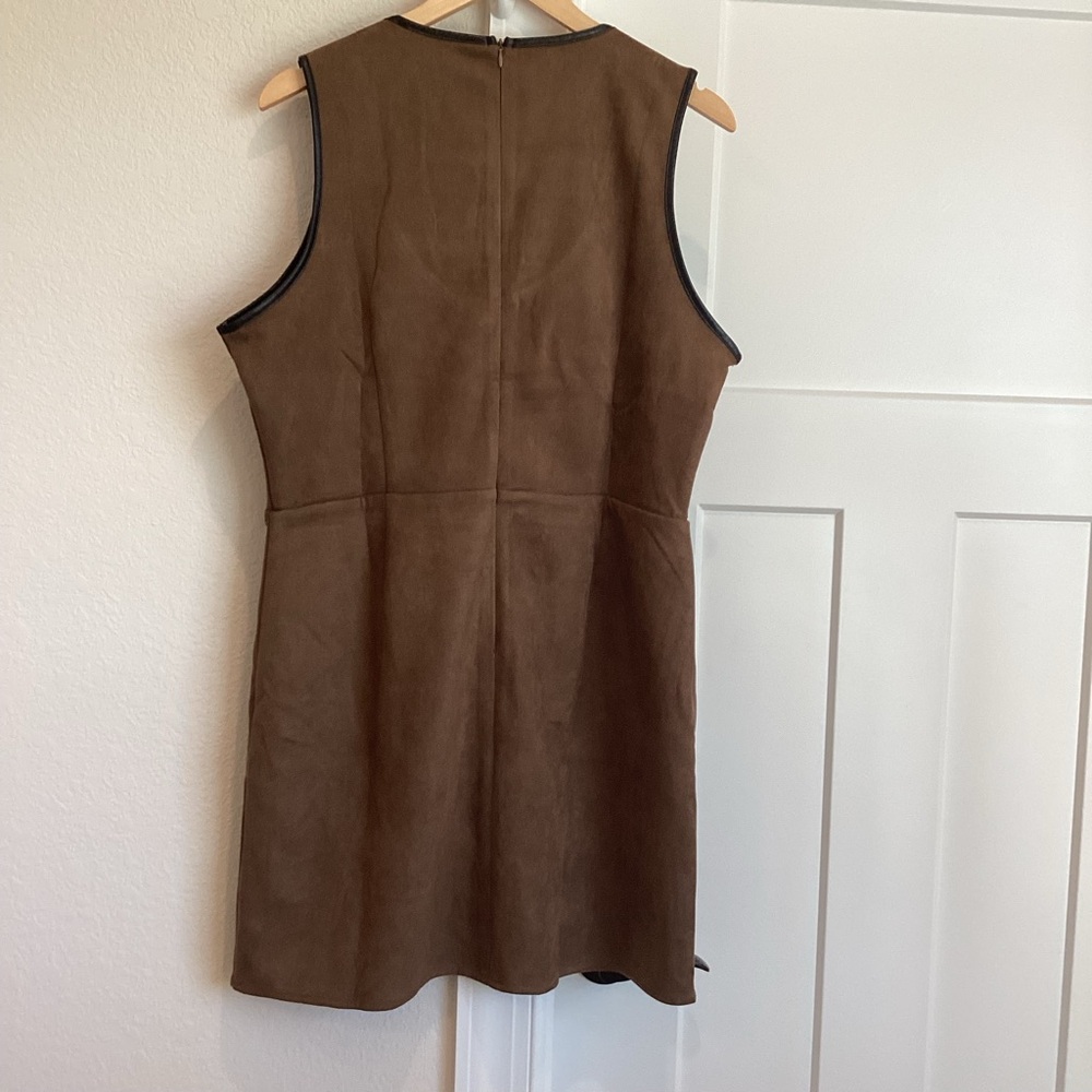 Anthropologie Flat White Faux-Suede Sleeveless Leather Bow-Trim Mini Dress - Picture 11 of 15